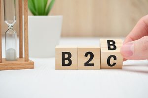Business model concept b2b and b2c on wooden blocks
